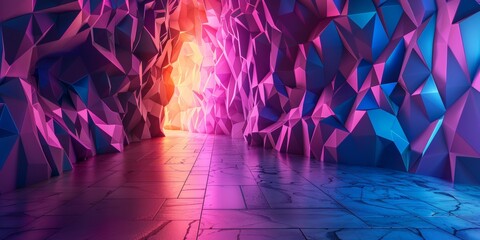 A large room with blue walls and pink and orange lighting - stock background.