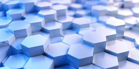 A blue and white background with white cubes in a hexagonal pattern - stock background.