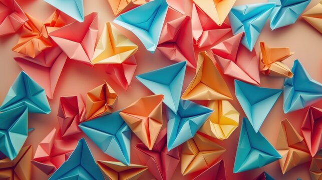 Paper origami geometric shape colorful background