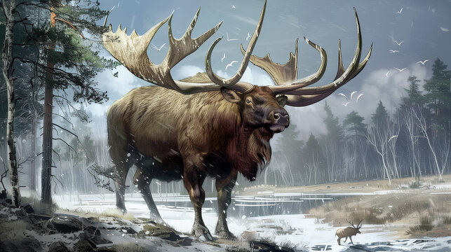 Big deer (Megaceros gigantens), one of the largest species of deer, ai generative