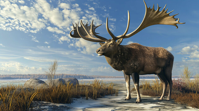 Big deer (Megaceros gigantens), one of the largest species of deer, ai generative