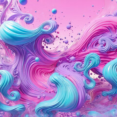 Abstract Painting With Blue, Pink, and Purple Swirls
