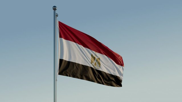 Egypt Cairo Flag loop looping Cinematic Realistic Waving Motion Blue Sky