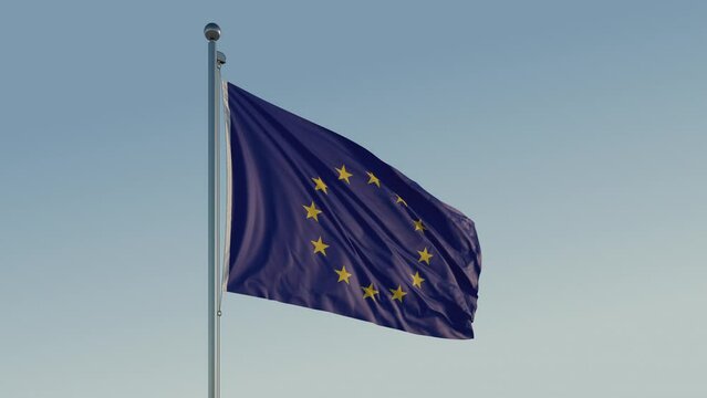 European Union Europe EU Flag loop looping Cinematic Realistic Waving Motion Blue Sky