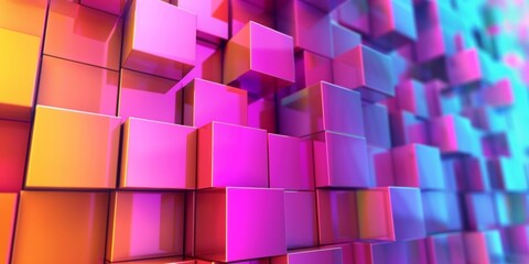 A colorful wall of pink and purple cubes - stock background.