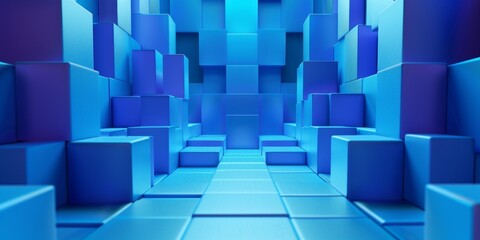 A blue room with blue cubes - stock background.