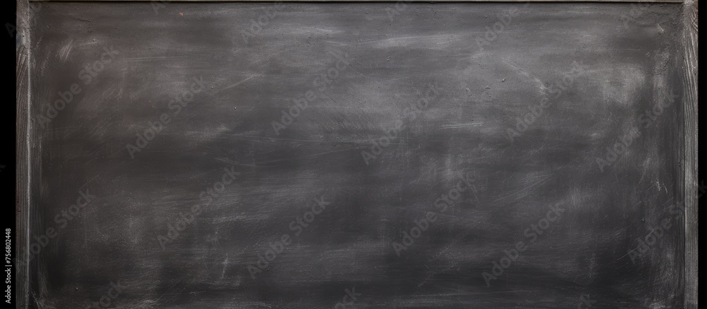 Poster a close up of a dark wood rectangle blackboard with chalk patterns, tints and shades, creating a mon