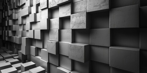 A wall made of gray blocks with a black border - stock background.
