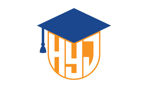 HYJ initial letter academic logo design vector template. school college logo, university logo, graduation cap logo, institute logo, educational logo, library logo, teaching logo, book shop, varsity	
