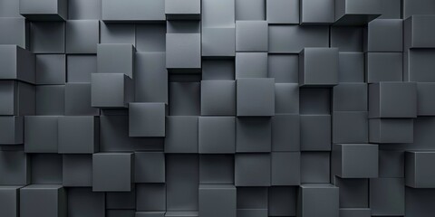 A black and white image of a wall made of gray blocks - stock background.