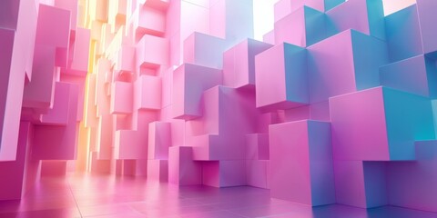 Naklejka premium A pink and blue room with pink and blue cubes - stock background.