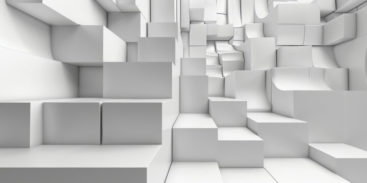 A white room with white blocks and stairs - stock background.