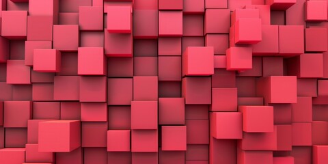A red wall made of red blocks - stock background.