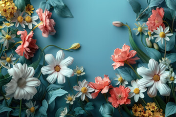 floral frame on serene blue