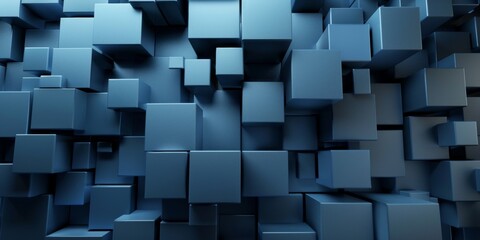A blue background with many cubes of different sizes - stock background.