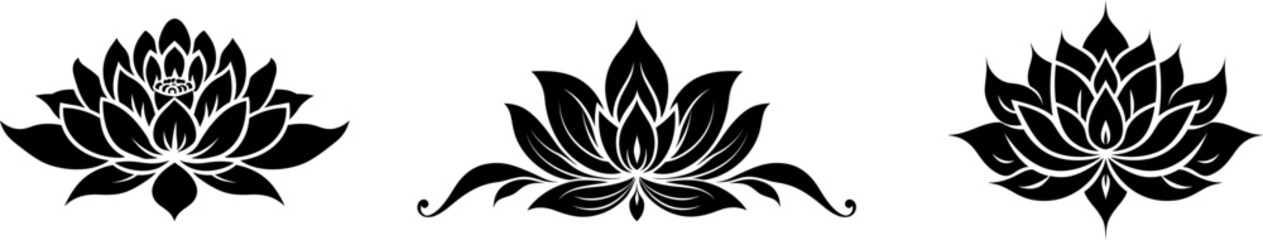 Set lotus flower icons. Simple black lotus silhouette .Vector lotus icons collection.