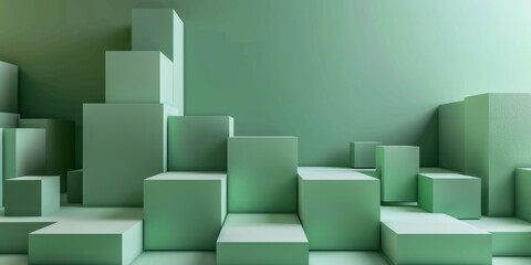 A green wall with a row of cubes on it - stock background.