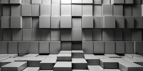 A gray wall made of blocks with a white square in the middle - stock background.