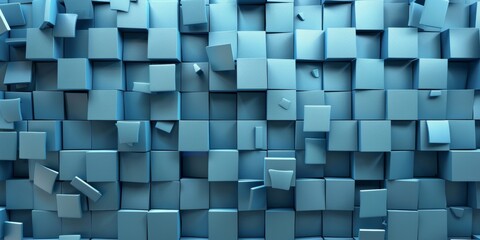 A blue wall made of blue cubes - stock background.