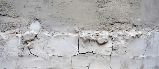 Foto op Canvas A detailed shot of a weathered concrete wall showing cracks caused by freezing water, atmospheric phenomena, and other natural events © AkuAku