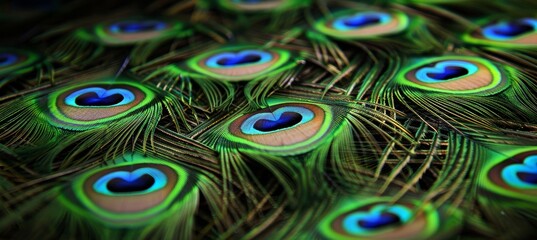 Obraz premium Close up photography showcasing colorful peacock feathers as a captivating background