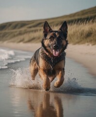 german shepherd dog in the beach