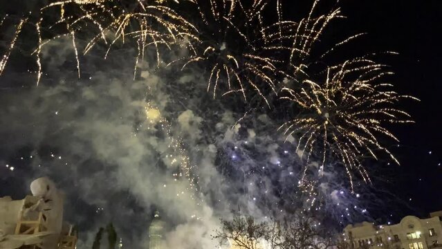 Fireworks El Castillo de la Nit del Foc 2024 on Valencia City Hall Square during the Las Fallas festival