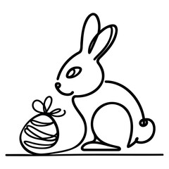 Easter bunny one continuous line simple minimalist, black silhouette on a transparent background, vector drawing