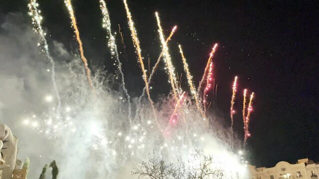 Fireworks El Castillo de la Nit del Foc 2024 on Valencia City Hall Square during the Las Fallas festival
