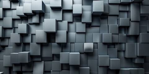 A wall of gray cubes with a metallic texture - stock background.