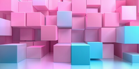Pink and blue cubes arranged in a pattern - stock background.
