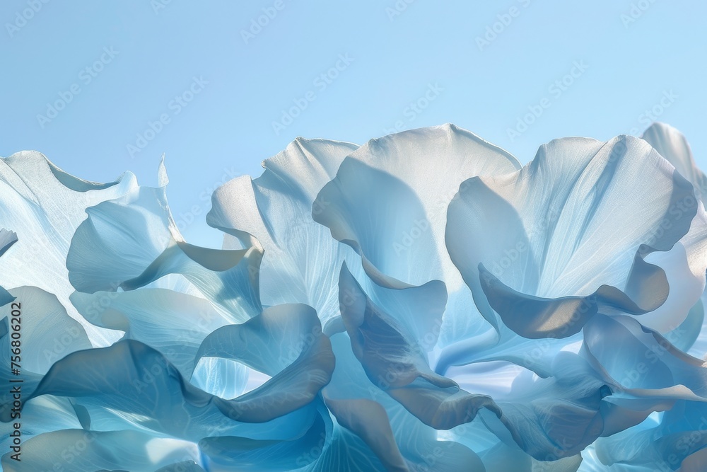 Poster an artistic composition of light and shadow playing across the soft, undulating petals of flowers in
