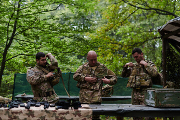 An elite military unit prepares for a hazardous forest operation, showcasing tactical prowess,...