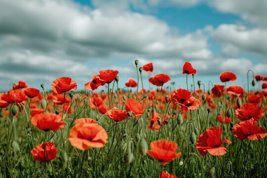 Field Of Wild Poppies In Bloom