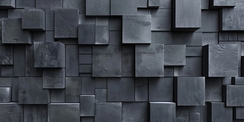 A black and white photo of a wall made of gray blocks - stock background.