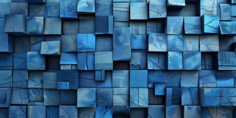 A blue wall made of blue blocks - stock background.