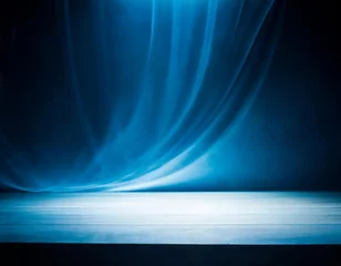 Deurstickers abstract dark blue background illuminated by soft studio light, with an empty stage at the forefront © Matilde