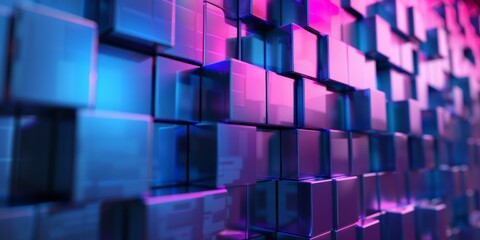 A wall of blue and purple cubes - stock background.