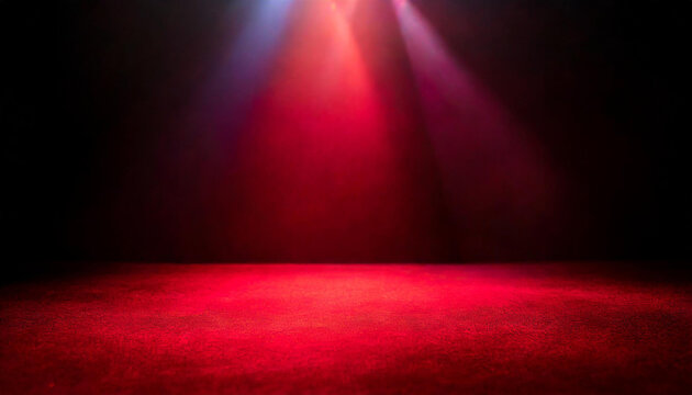 abstract dark red background illuminated by soft studio light, with an empty stage at the forefront