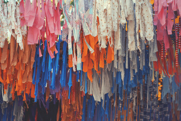 Colorful ribbons hanging from the ceiling