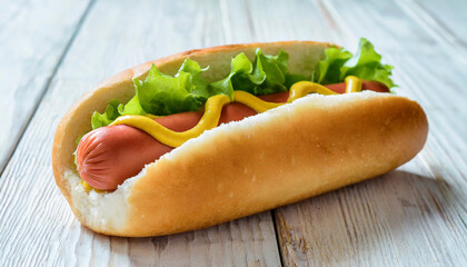 Delicious hot dog with mustard isolated on white background