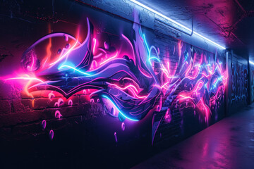 Dynamic Neon Street Art: Vibrant Abstract Graffiti on Urban Walkway