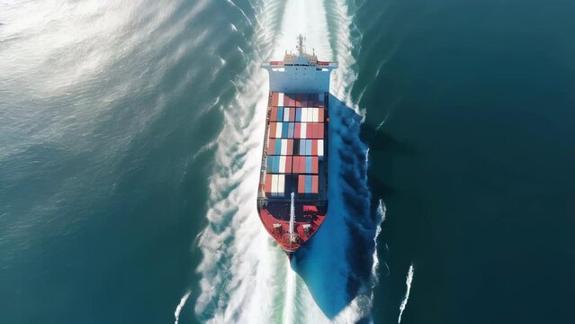 Large cargo ship with containers for cargo transportation. The concept of transportation of goods by sea on the terms of DAP DDP logistics