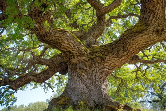 Ancient Oak Tree With Sprawling, Textured Bark