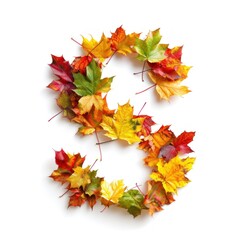 Alphabet of Nature: Letter S Composed of Fresh Multicolored Autumn Leaves on White Background