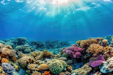 Panoramic View Of A Vibrant Coral Reef
