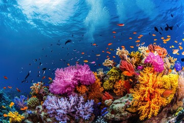 Naklejka na ściany i meble Panoramic View Of A Vibrant Coral Reef