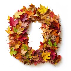 Naklejka na ściany i meble Alphabet of Nature: Letter Q Composed of Fresh Multicolored Autumn Leaves on White Background
