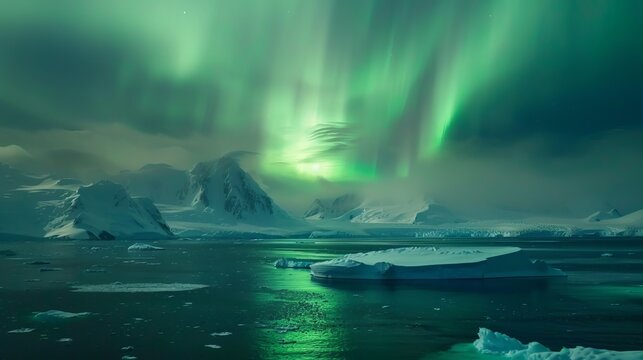 A breathtaking shot of the Aurora Australis lighting up the Antarctic sky