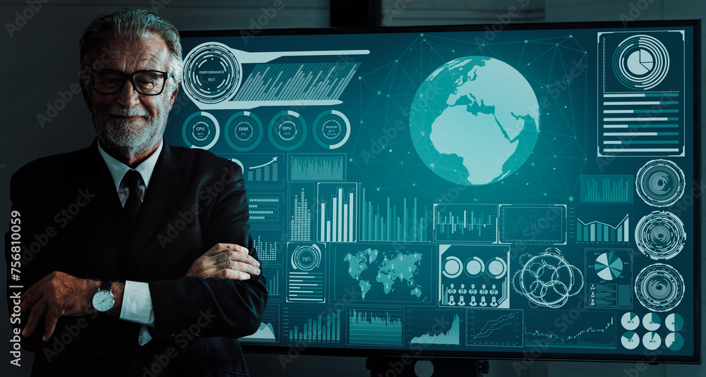 Poster data analysis for business and finance concept. interface showing future computer technology of prof